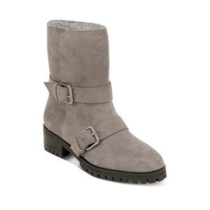 SPLENDID Womens Gray Padded Karlyn Round Toe Block Heel Leather Booties 5.5